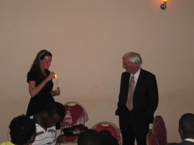 Me as Dave's lovely assistant during his "You are the light of the world speech" to his trainee teachers